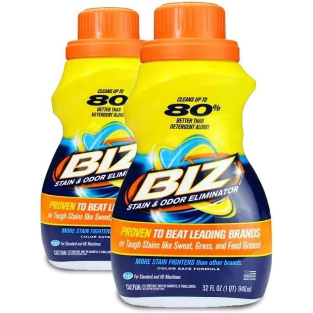 BIZ Stain and Odor Eliminator Liquid for Tough Stains  32 Fl Oz, 2 Pack